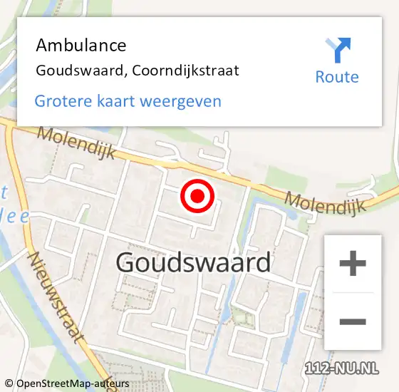 Locatie op kaart van de 112 melding: Ambulance Goudswaard, Coorndijkstraat op 9 mei 2019 18:24