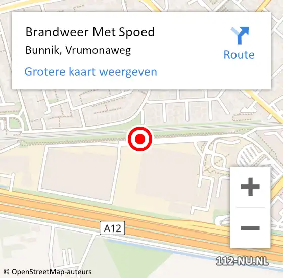 Locatie op kaart van de 112 melding: Brandweer Met Spoed Naar Bunnik, Vrumonaweg op 9 mei 2019 20:03