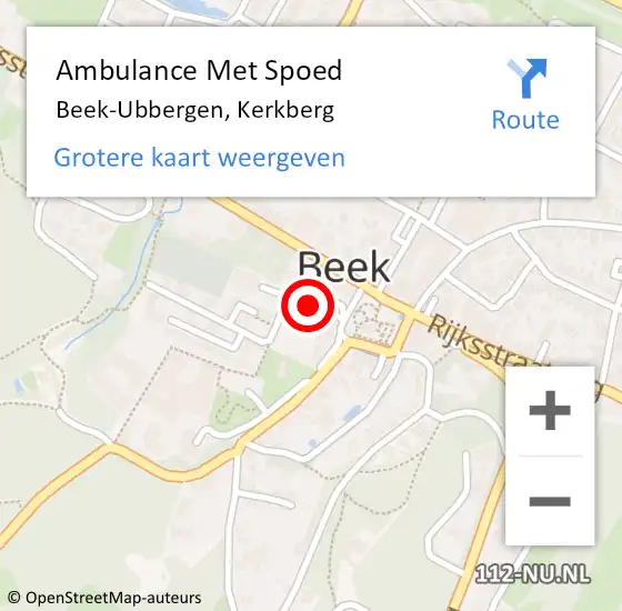 Locatie op kaart van de 112 melding: Ambulance Met Spoed Naar Beek-Ubbergen, Kerkberg op 9 mei 2019 20:04