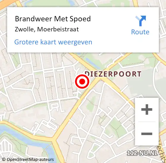 Locatie op kaart van de 112 melding: Brandweer Met Spoed Naar Zwolle, Moerbeistraat op 9 mei 2019 20:37