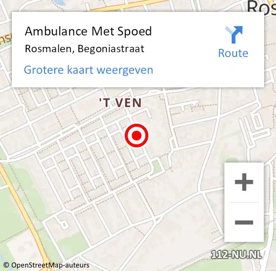 Locatie op kaart van de 112 melding: Ambulance Met Spoed Naar Rosmalen, Begoniastraat op 9 mei 2019 21:33