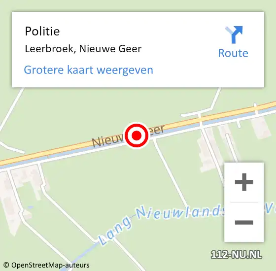 Locatie op kaart van de 112 melding: Politie Leerbroek, Nieuwe Geer op 9 mei 2019 22:37