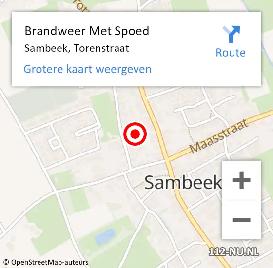 Locatie op kaart van de 112 melding: Brandweer Met Spoed Naar Sambeek, Torenstraat op 9 mei 2019 23:24