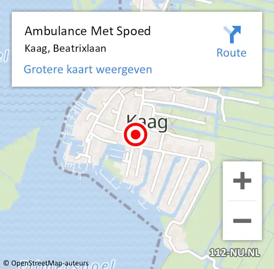 Locatie op kaart van de 112 melding: Ambulance Met Spoed Naar Kaag, Beatrixlaan op 10 mei 2019 00:10