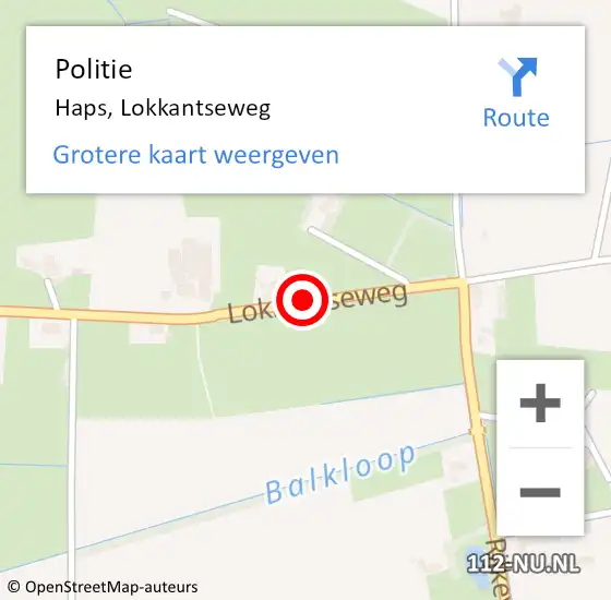 Locatie op kaart van de 112 melding: Politie Haps, Lokkantseweg op 10 mei 2019 00:22