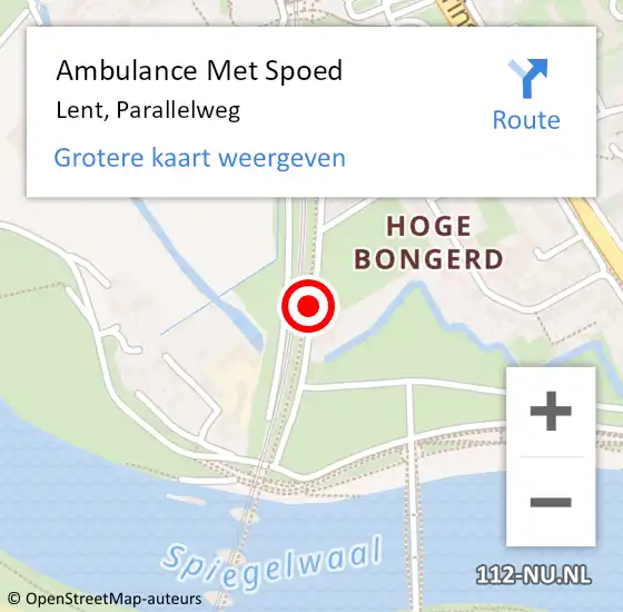 Locatie op kaart van de 112 melding: Ambulance Met Spoed Naar Lent, Parallelweg op 10 mei 2019 02:35