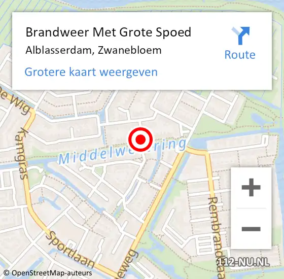 Locatie op kaart van de 112 melding: Brandweer Met Grote Spoed Naar Alblasserdam, Zwanebloem op 10 mei 2019 04:06