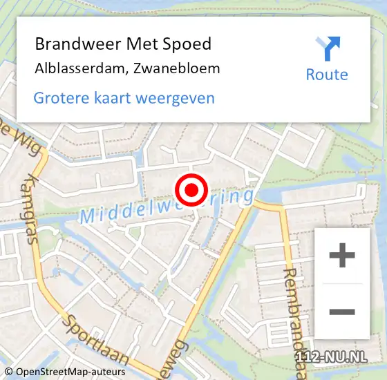 Locatie op kaart van de 112 melding: Brandweer Met Spoed Naar Alblasserdam, Zwanebloem op 10 mei 2019 04:25