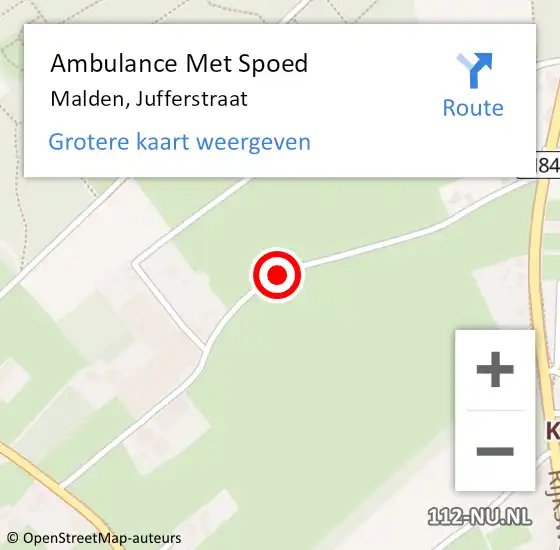Locatie op kaart van de 112 melding: Ambulance Met Spoed Naar Malden, Jufferstraat op 10 mei 2019 07:22