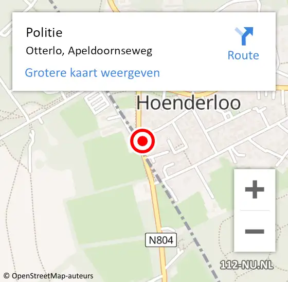 Locatie op kaart van de 112 melding: Politie Otterlo, Apeldoornseweg op 10 mei 2019 10:41