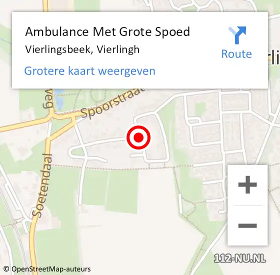 Locatie op kaart van de 112 melding: Ambulance Met Grote Spoed Naar Vierlingsbeek, Vierlingh op 10 mei 2019 10:43