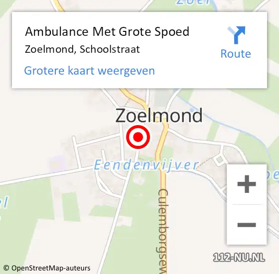 Locatie op kaart van de 112 melding: Ambulance Met Grote Spoed Naar Zoelmond, Schoolstraat op 10 mei 2019 11:51