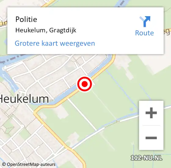 Locatie op kaart van de 112 melding: Politie Heukelum, Gragtdijk op 10 mei 2019 12:21