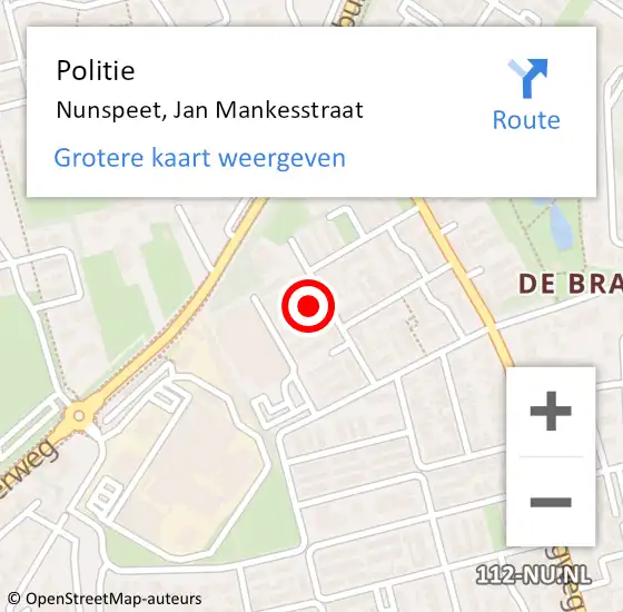 Locatie op kaart van de 112 melding: Politie Nunspeet, Jan Mankesstraat op 10 mei 2019 15:02