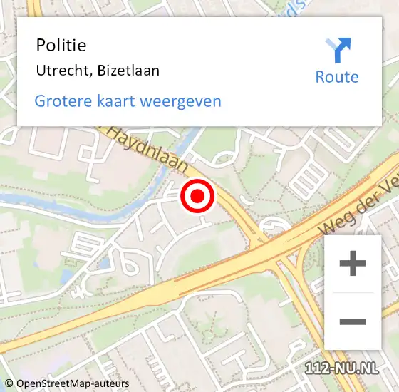 Locatie op kaart van de 112 melding: Politie Utrecht, Bizetlaan op 10 mei 2019 16:15