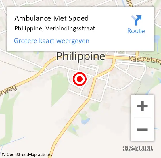 Locatie op kaart van de 112 melding: Ambulance Met Spoed Naar Philippine, Verbindingsstraat op 31 maart 2014 22:22
