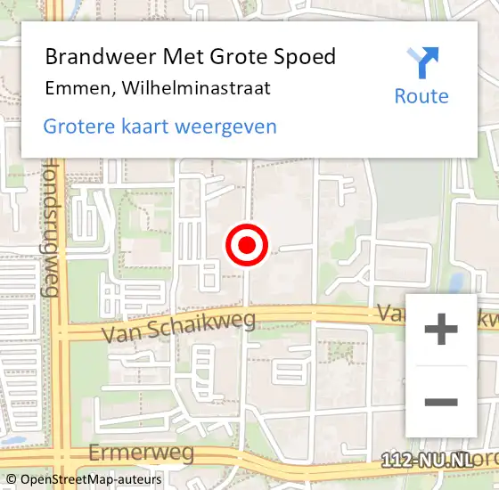 Locatie op kaart van de 112 melding: Brandweer Met Grote Spoed Naar Emmen, Wilhelminastraat op 10 mei 2019 16:46