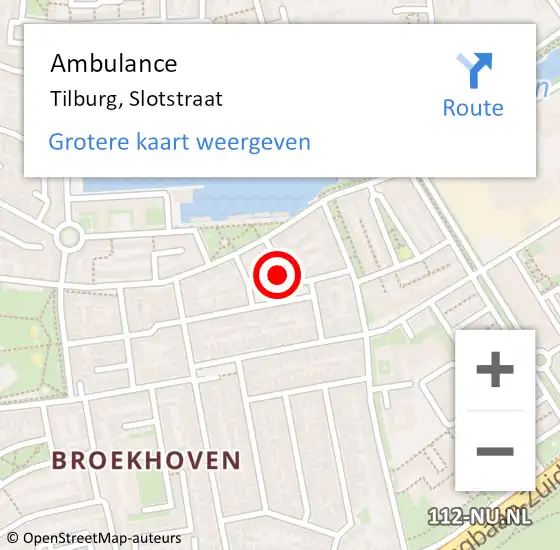 Locatie op kaart van de 112 melding: Ambulance Tilburg, Slotstraat op 27 september 2013 09:53