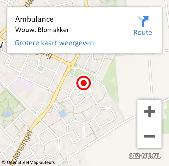 Locatie op kaart van de 112 melding: Ambulance Wouw, Blomakker op 10 mei 2019 17:11