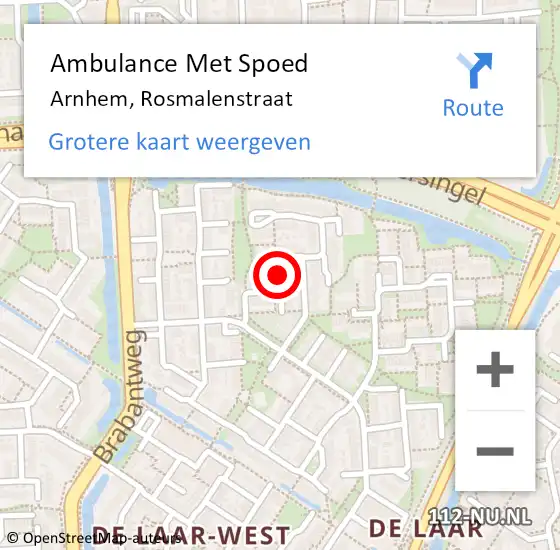 Locatie op kaart van de 112 melding: Ambulance Met Spoed Naar Arnhem, Rosmalenstraat op 10 mei 2019 18:12