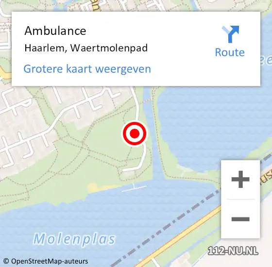 Locatie op kaart van de 112 melding: Ambulance Haarlem, Waertmolenpad op 10 mei 2019 20:39