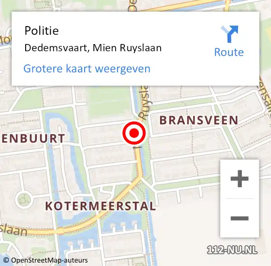 Locatie op kaart van de 112 melding: Politie Dedemsvaart, Mien Ruyslaan op 10 mei 2019 20:53