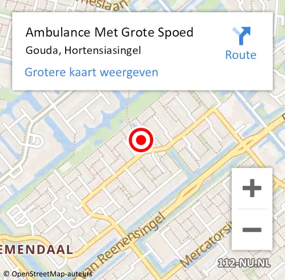 Locatie op kaart van de 112 melding: Ambulance Met Grote Spoed Naar Gouda, Hortensiasingel op 10 mei 2019 23:01