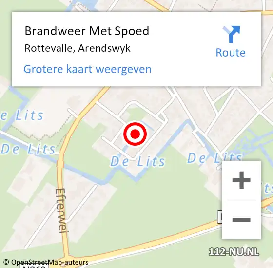 Locatie op kaart van de 112 melding: Brandweer Met Spoed Naar Rottevalle, Arendswyk op 11 mei 2019 01:16