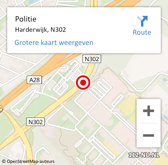 Locatie op kaart van de 112 melding: Politie Harderwijk, N302 op 11 mei 2019 01:34