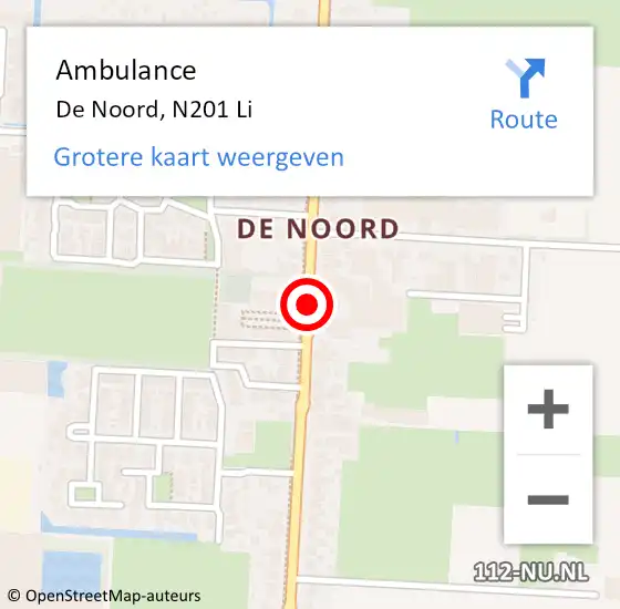 Locatie op kaart van de 112 melding: Ambulance De Noord, N201 Li op 11 mei 2019 01:47