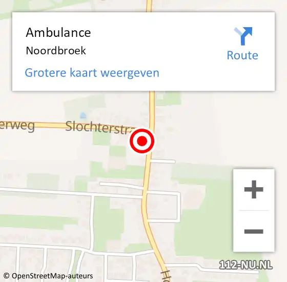 Locatie op kaart van de 112 melding: Ambulance Noordbroek op 11 mei 2019 06:16