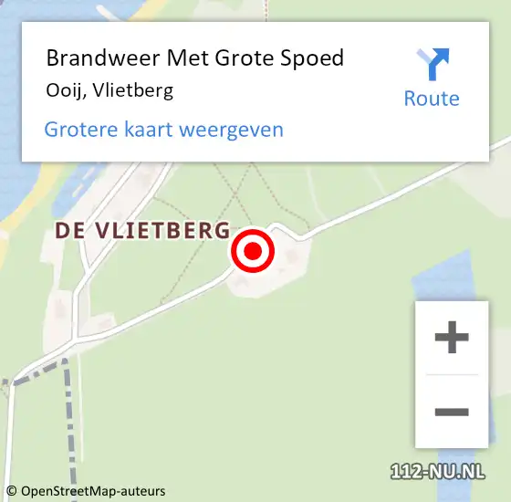 Locatie op kaart van de 112 melding: Brandweer Met Grote Spoed Naar Ooij, Vlietberg op 1 april 2014 00:15