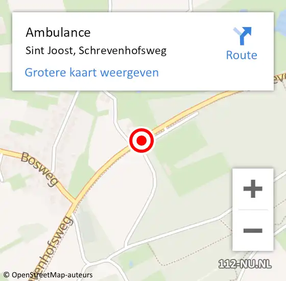Locatie op kaart van de 112 melding: Ambulance Sint Joost, Schrevenhofsweg op 11 mei 2019 10:45