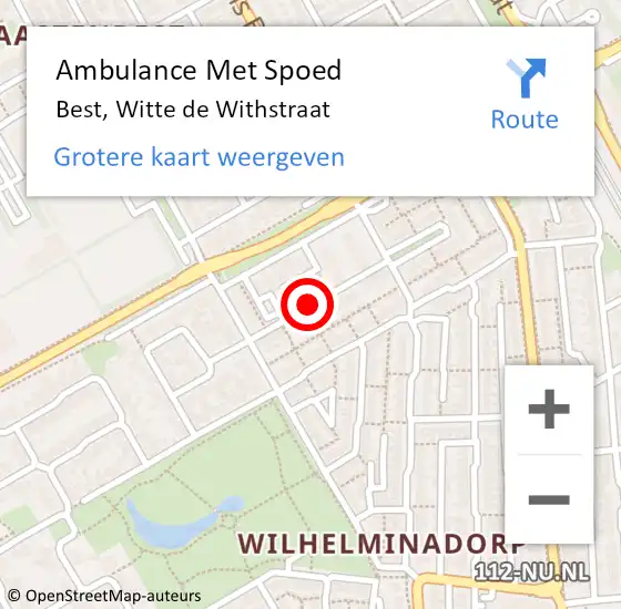 Locatie op kaart van de 112 melding: Ambulance Met Spoed Naar Best, Witte de Withstraat op 11 mei 2019 11:18