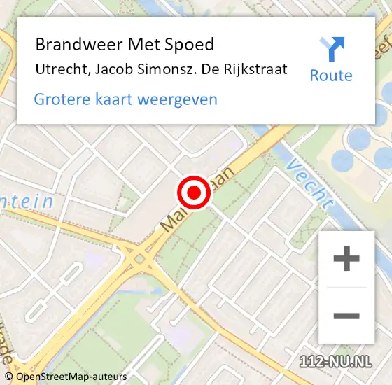 Locatie op kaart van de 112 melding: Brandweer Met Spoed Naar Utrecht, Jacob Simonsz. De Rijkstraat op 11 mei 2019 12:14