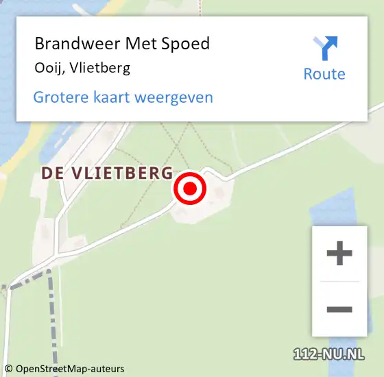 Locatie op kaart van de 112 melding: Brandweer Met Spoed Naar Ooij, Vlietberg op 1 april 2014 01:20