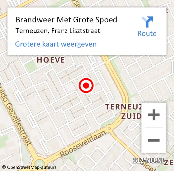 Locatie op kaart van de 112 melding: Brandweer Met Grote Spoed Naar Terneuzen, Franz Lisztstraat op 11 mei 2019 13:46