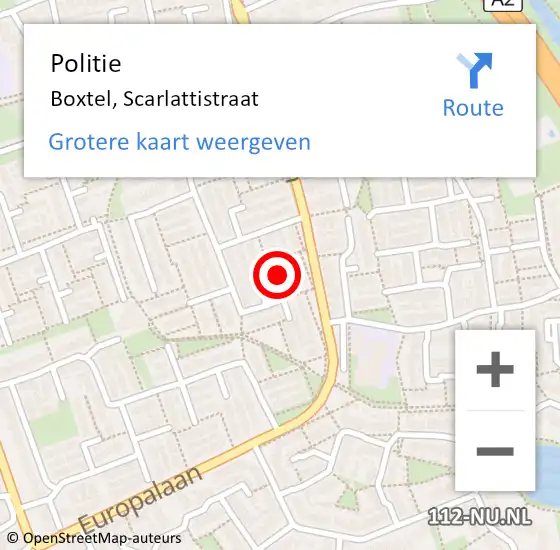 Locatie op kaart van de 112 melding: Politie Boxtel, Scarlattistraat op 11 mei 2019 18:19