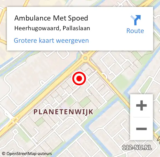 Locatie op kaart van de 112 melding: Ambulance Met Spoed Naar Heerhugowaard, Pallaslaan op 11 mei 2019 18:32