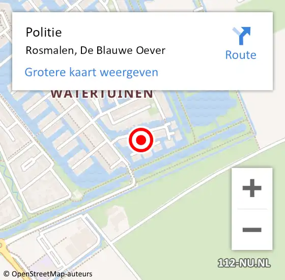 Locatie op kaart van de 112 melding: Politie Rosmalen, De Blauwe Oever op 11 mei 2019 20:15