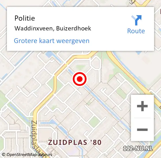 Locatie op kaart van de 112 melding: Politie Waddinxveen, Buizerdhoek op 1 april 2014 03:39