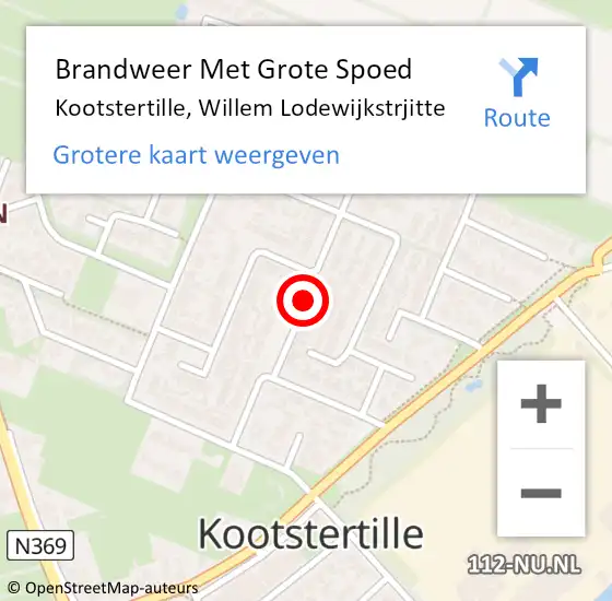 Locatie op kaart van de 112 melding: Brandweer Met Grote Spoed Naar Kootstertille, Willem Lodewijkstrjitte op 11 mei 2019 22:17