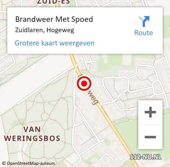 Locatie op kaart van de 112 melding: Brandweer Met Spoed Naar Zuidlaren, Hogeweg op 11 mei 2019 22:54