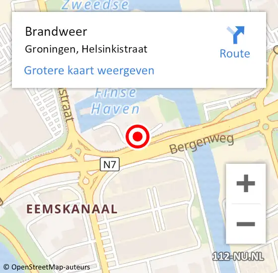 Locatie op kaart van de 112 melding: Brandweer Groningen, Helsinkistraat op 1 april 2014 04:21