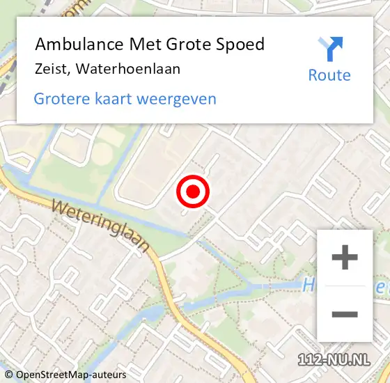 Locatie op kaart van de 112 melding: Ambulance Met Grote Spoed Naar Zeist, Waterhoenlaan op 12 mei 2019 04:49