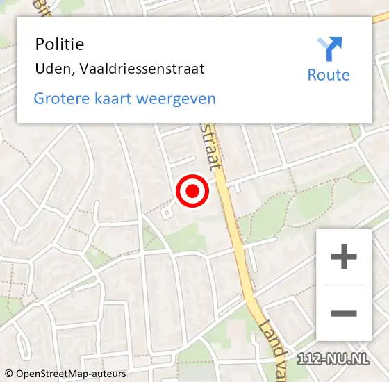 Locatie op kaart van de 112 melding: Politie Uden, Vaaldriessenstraat op 12 mei 2019 10:05