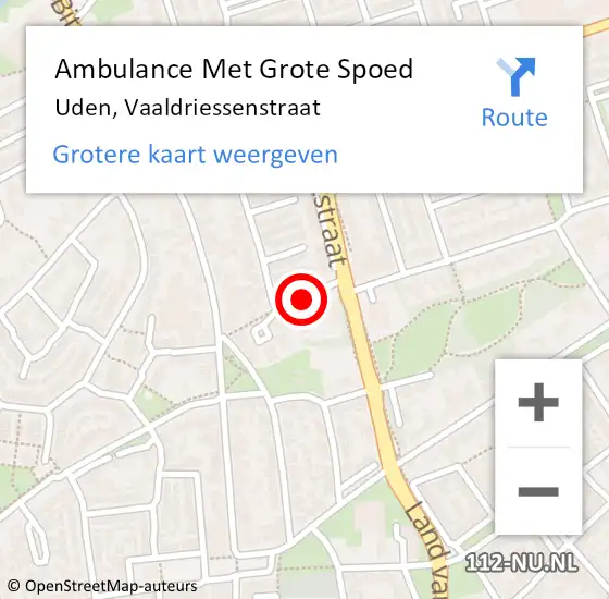 Locatie op kaart van de 112 melding: Ambulance Met Grote Spoed Naar Uden, Vaaldriessenstraat op 12 mei 2019 10:09