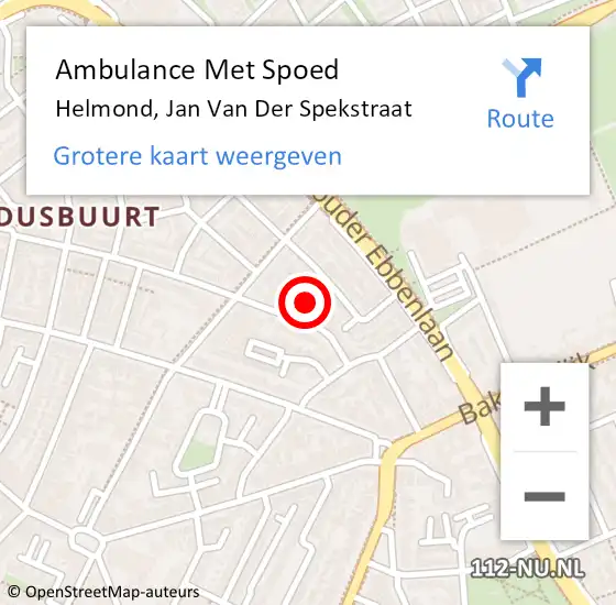 Locatie op kaart van de 112 melding: Ambulance Met Spoed Naar Helmond, Jan van der Spekstraat op 12 mei 2019 12:41