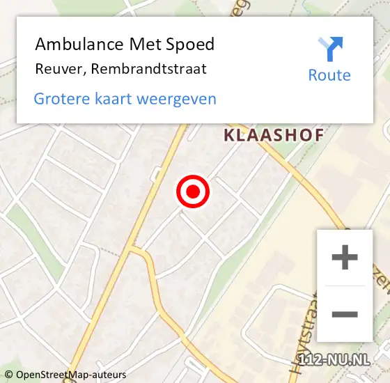 Locatie op kaart van de 112 melding: Ambulance Met Spoed Naar Reuver, Rembrandtstraat op 12 mei 2019 13:27