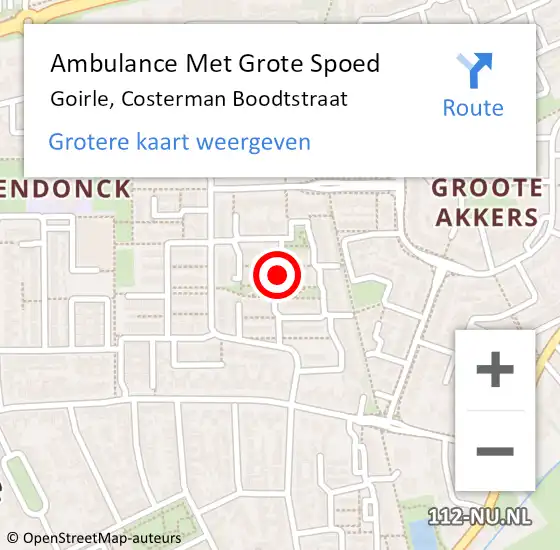 Locatie op kaart van de 112 melding: Ambulance Met Grote Spoed Naar Goirle, Costerman Boodtstraat op 12 mei 2019 13:37